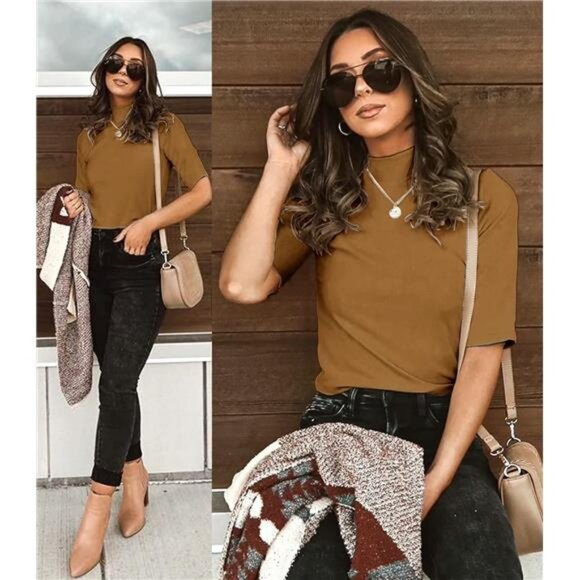 Business Casual Tops for Women Dressy Cute Tops Mock Turtleneck Tshirts Shirts - Picture 3 of 7